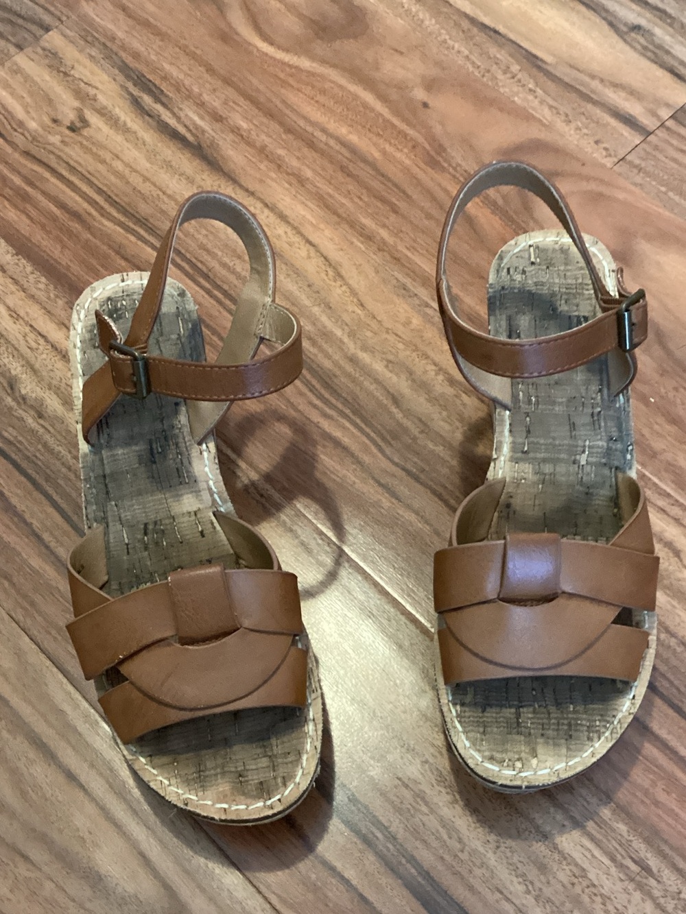 Women's Brown Wedge Slingback Sandals with Buckle Strap